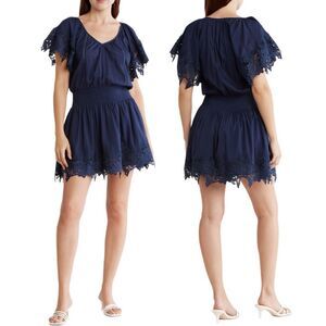 NWT Ramy Brook “Jacy” lace trim short sleeve dress in Navy Size M